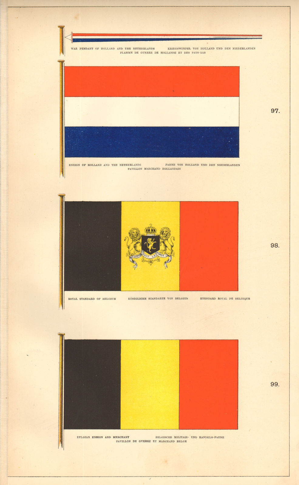 DUTCH/BELGIAN ROYAL FLAGS. War pennant ensign standard merchant Netherlands 1873
